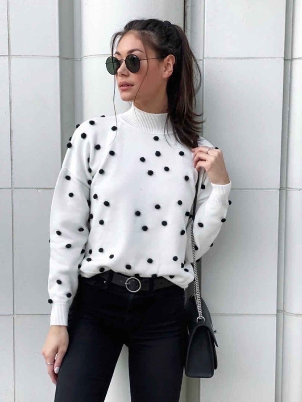 LPA Teza Sweater in Cream Polka Dot